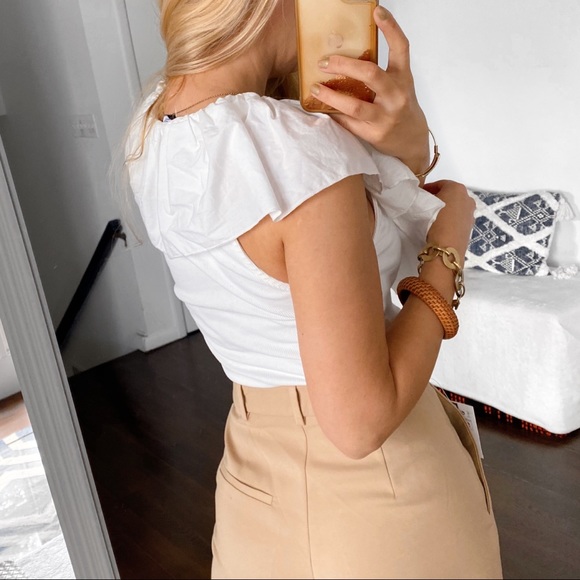 🐚 ZARA BOHO IVORY COTTON RUFFLE CROPPED TOP! - Picture 3 of 9